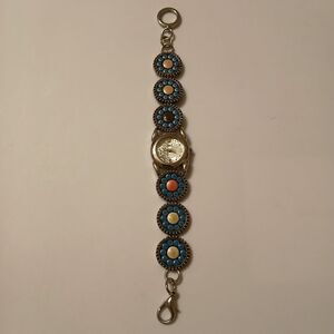 Vintage Lei Blue Floral Cluster Fashion Silver Tone Bracelet Watch Japan Movt